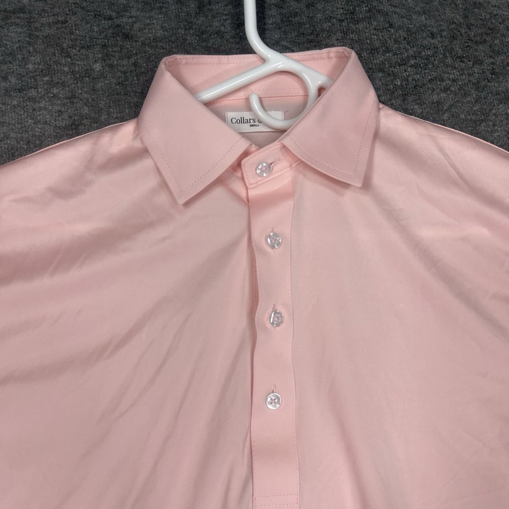 Collars and Co Polo shirt Mens‎ S Pink Solid Stretch Spread Dress Collar #2